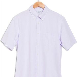 Brooks Brothers Large Purple Checkered Seersucker Short Sleeve Regent Fit Shirt